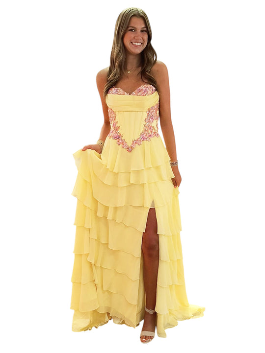 Dave & Johnny 12966 - Floral Applique Sweetheart Tiered Dress