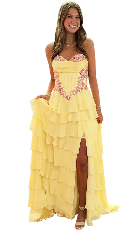 Dave & Johnny 12966 - Floral Applique Sweetheart Tiered Dress