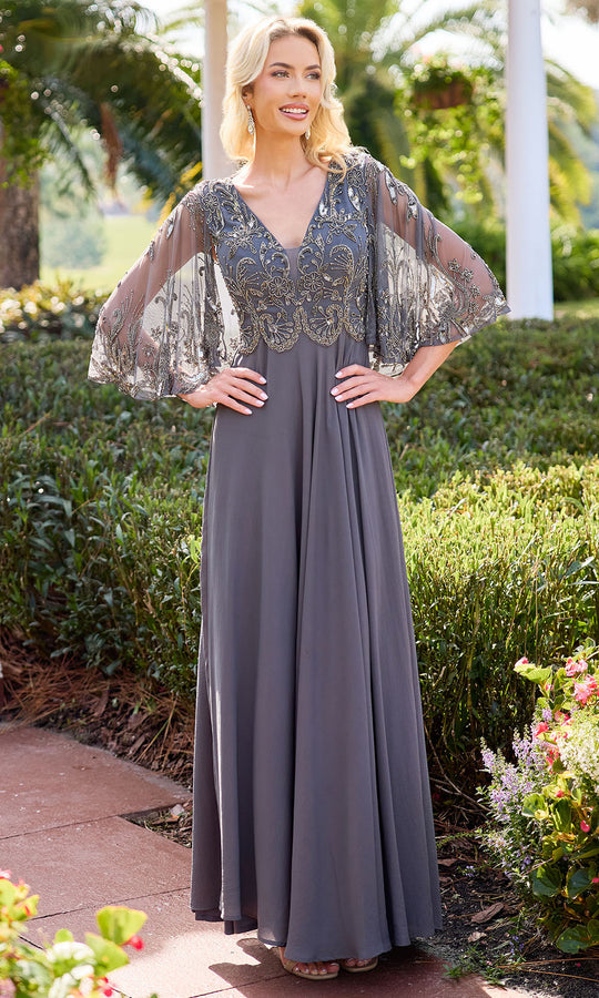 Primavera Couture 13162 - Beaded Applique V-Neck A-Line Dress