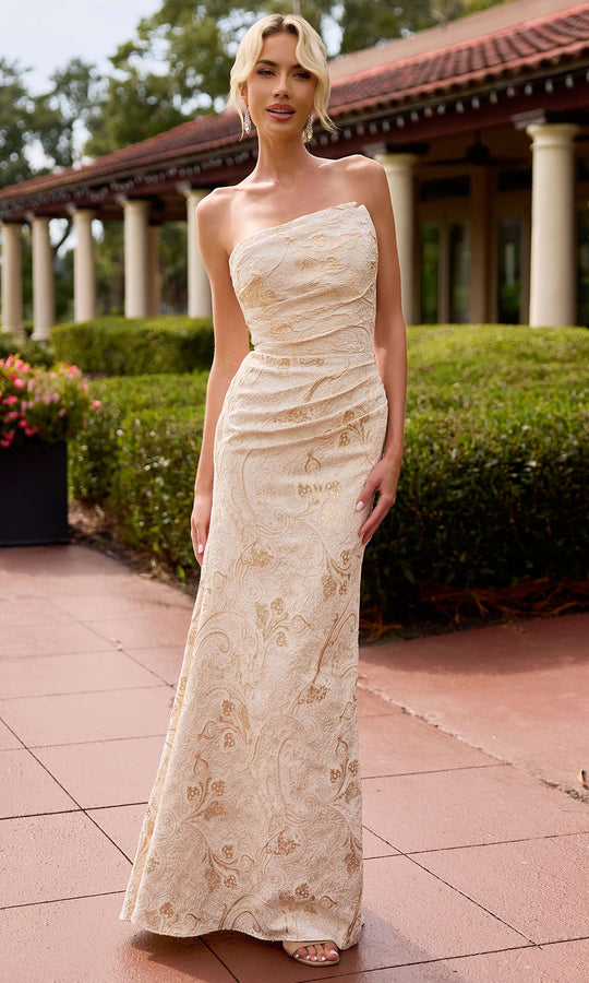 Primavera Couture 13163 - Asymmetric Neck Textured Formal Dress