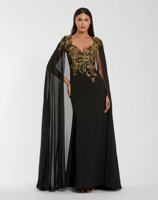 Mac Duggal 13206 - Chiffon Cape Sleeve Column Gown