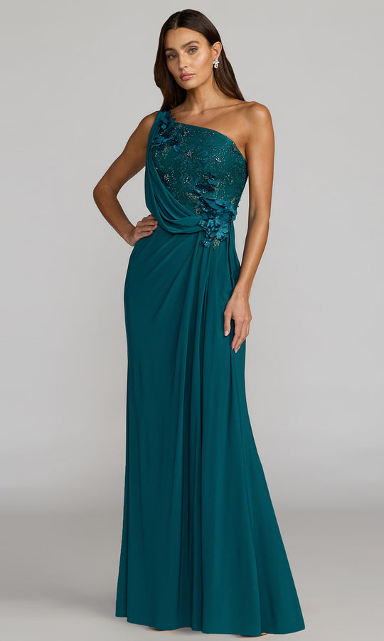 Mac Duggal 13210 - Jersey One Shoulder Floral Applique Gown