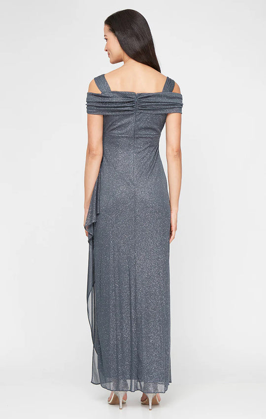 Alex Evenings - 233026 Cold Shoulder Drape Glitter Mesh Dress