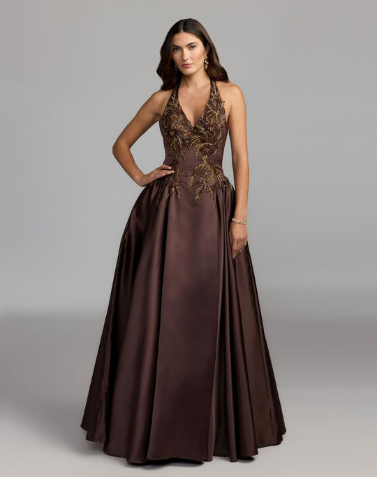 Mac Duggal 13354 - Embroidered Satin Evening Dress