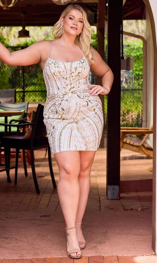 Primavera Couture 14093 - Beaded Applique Scoop Neck Dress