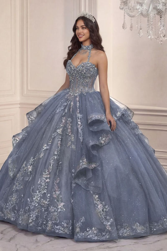 Ladivine 15741 - Embellished Choker Sweetheart Quincenera Gown