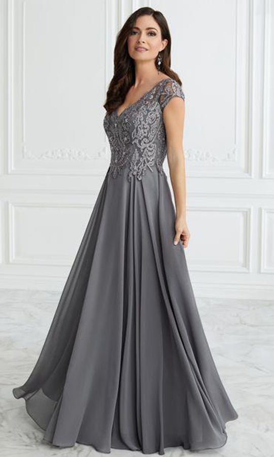 Christina Wu Elegance 17096 - Deep V-Neck A-Line Dress