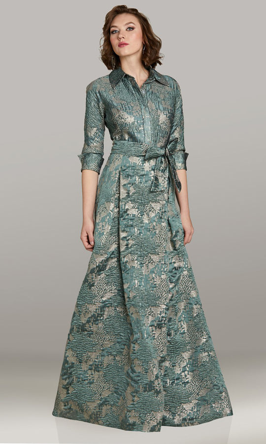 Feriani Couture 18426 - Collared Neckline A-Line Textured Dress