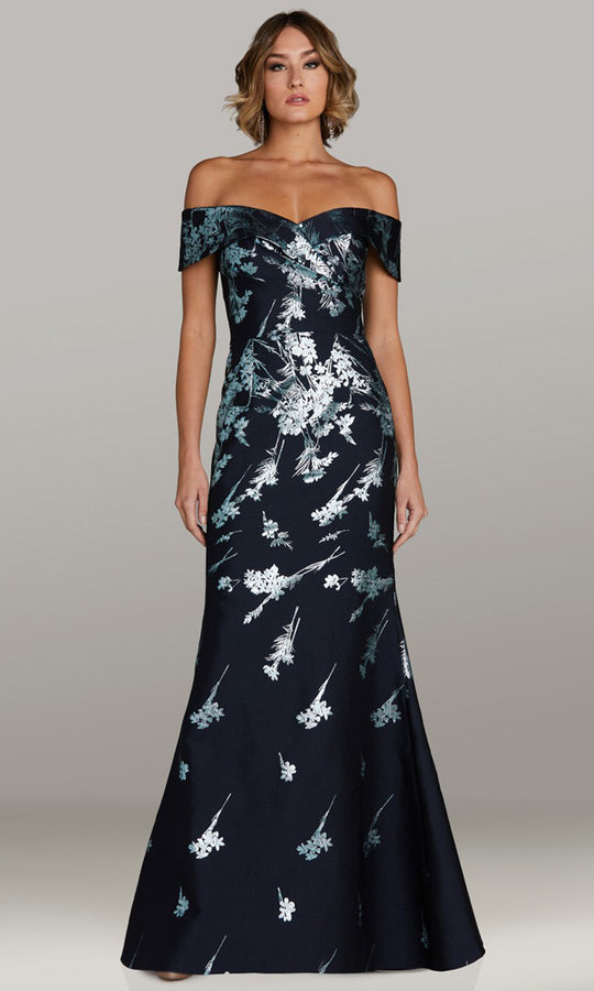 Feriani Couture 18438 - Off Shoulder Metallic Floral Dress
