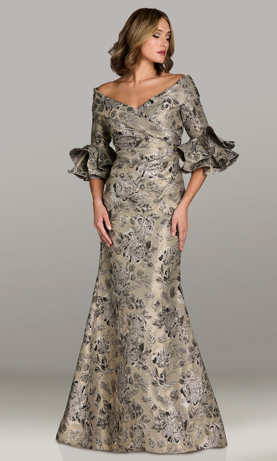 Feriani Couture 18515 - Off Shoulder Bell Sleeve Evening Gown