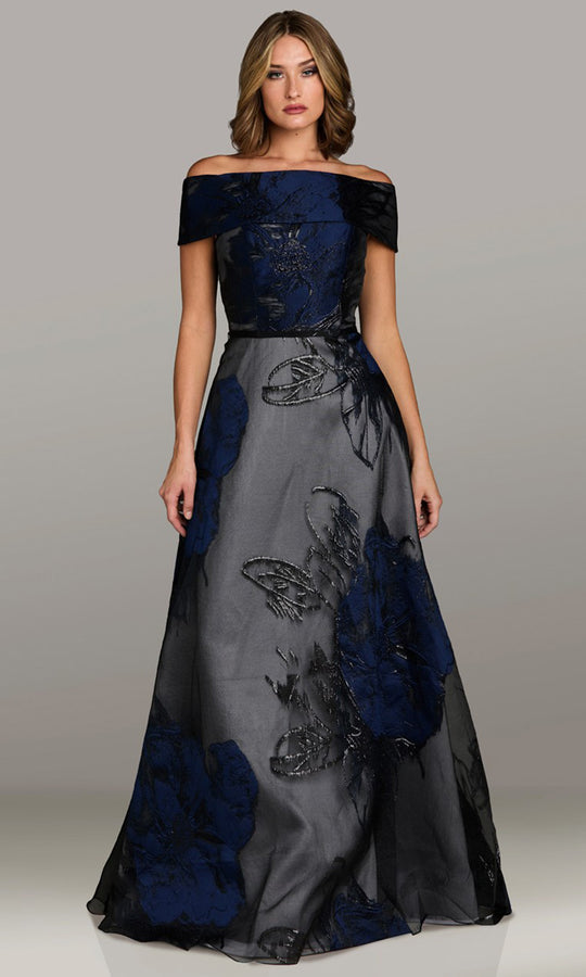 Feriani Couture 18524 - Off Shoulder Floral Embroidered A-Line Dress