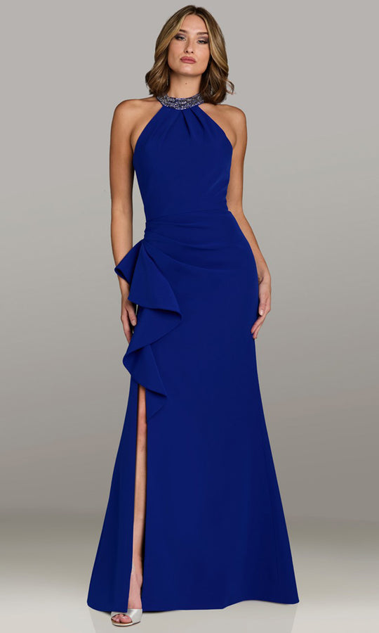 Feriani Couture 18540 - Beaded Halter Evening Dress with Side Ruffle