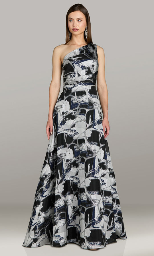 Feriani Couture 18566 - One Shoulder Abstract Print Evening Gown