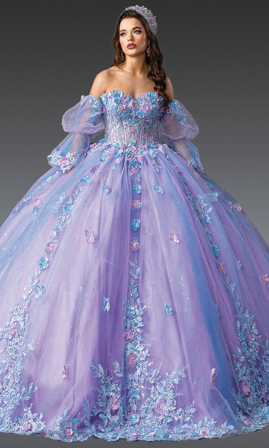 Dancing Queen 1975 - Puff Sleeve Corset Ballgown with Floral Appliques