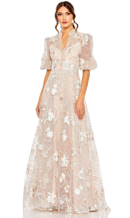 Mac Duggal 20452 - V-Neck Floral Embroidered Long Gown