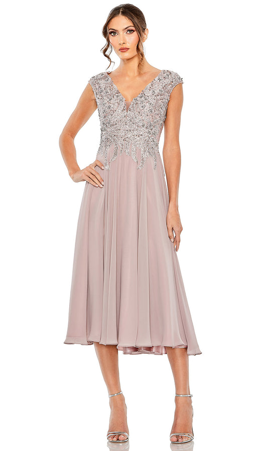 Mac Duggal 20492 - Embellished V-Neckline Tea Length Dress