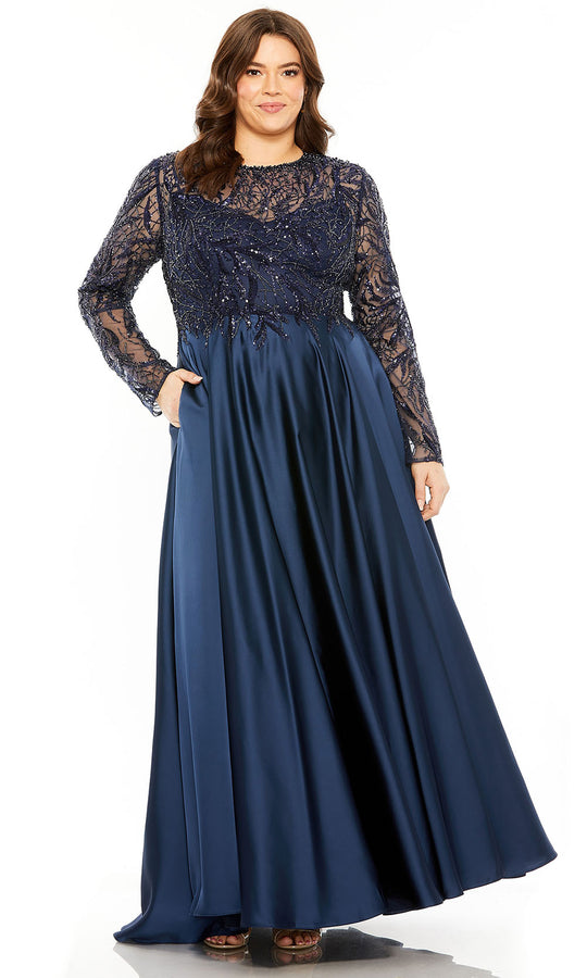 Mac Duggal 20619 - Beaded Lace Long Sleeve Gown