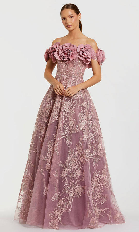 Mac Duggal 21032 - Floral Appliqued Off Shoulder Long Gown