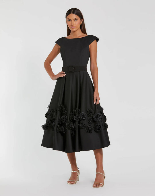 Mac Duggal 21039 - Satin Rosette Tea-Length Cocktail Dress