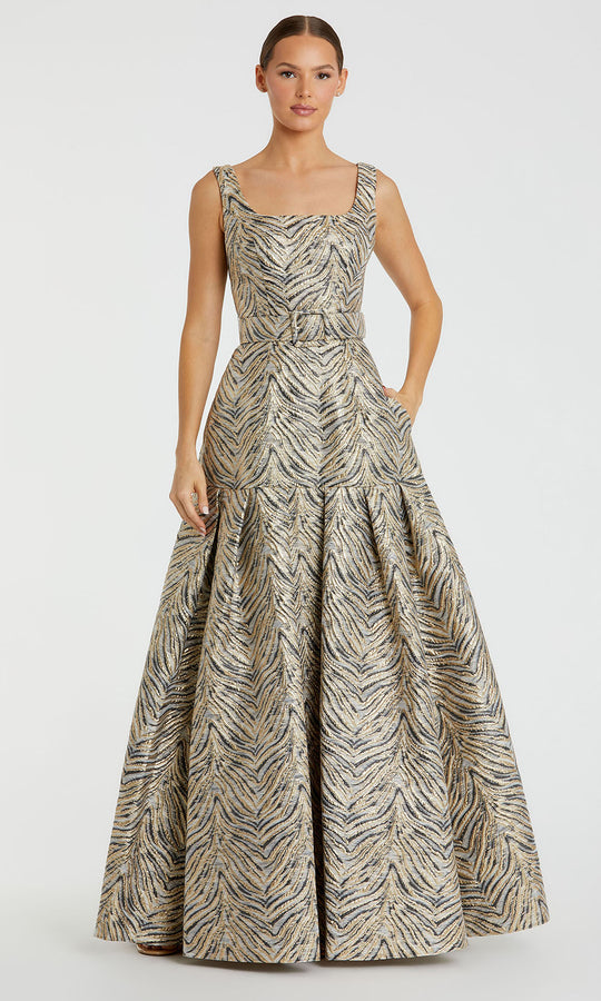 Mac Duggal 21054 - Zebra Jacquard A-line Gown with Belt