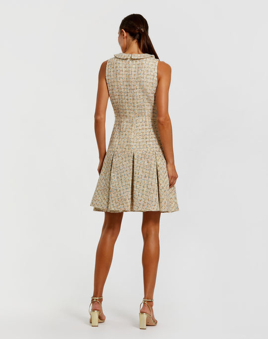 Mac Duggal 21068 - Collared Pleated A-Line Boucle Dress