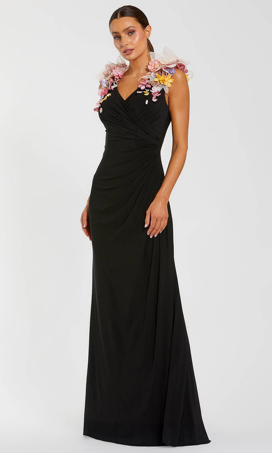 Mac Duggal 21084 - Ruched V-Neck Evening Gown with 3D Florals