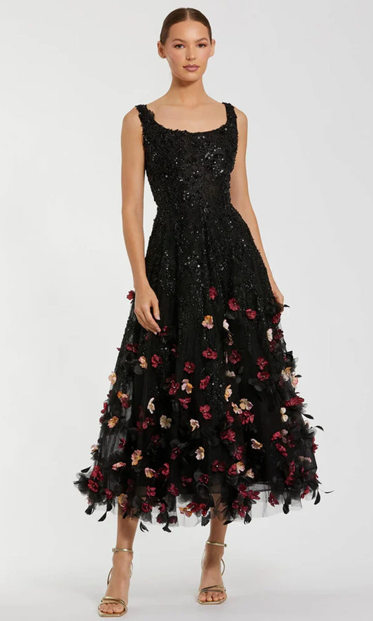 Mac Duggal 21085 - Floral Applique Scoop Tea-Length Dress
