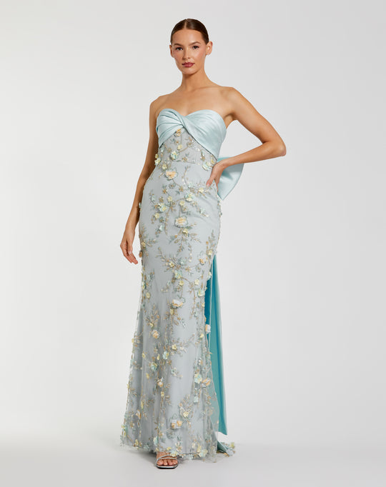 Mac Duggal 21102 - Strapless Column Gown with Embroidered Appliques In Blue