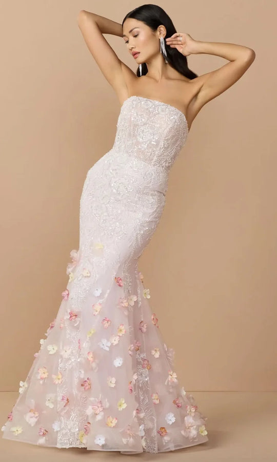 Mac Duggal 21147 - 3D Floral Hem Straight Neckline Long Gown