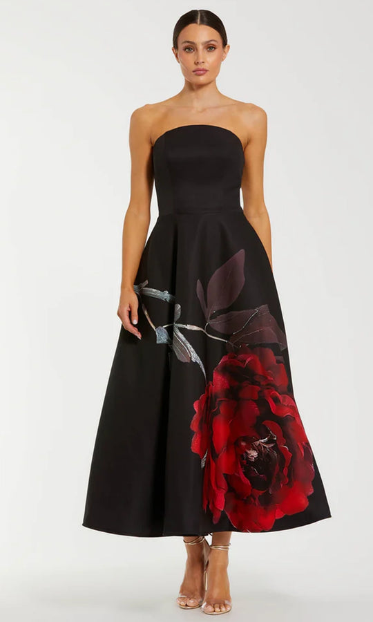 Mac Duggal 21152 - Strapless Floral Print Tea-Length Dress