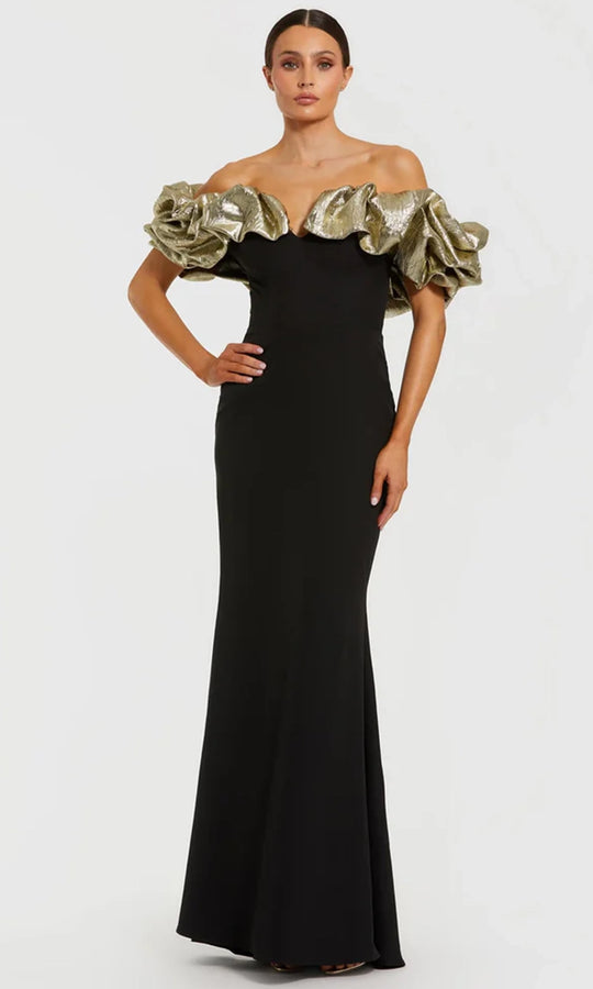Ieena Duggal 21157 - Ruffle Off Shoulder Crepe Evening Gown