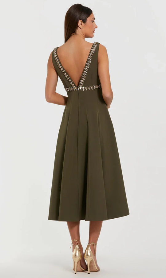Mac Duggal 21159 - V-Neck Rhinestone Embellished Tea-Length Dress