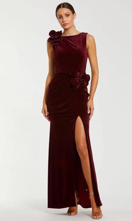 Ieena Duggal 21163 - Jewel Neck Velvet Gown with 3D Flower Accents