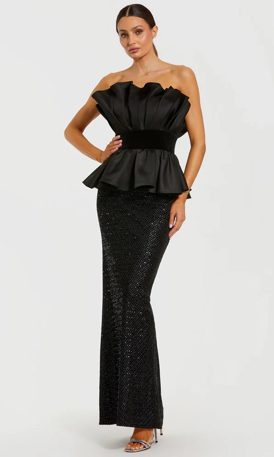 Mac Duggal 21174 - Satin Peplum Straight Neckline Dress