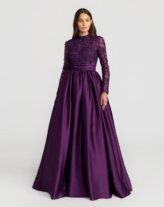 Mac Duggal 21189 - Long Sleeve Beaded Lace Ballgown