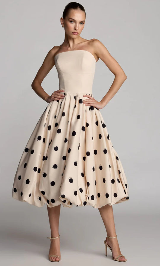 Mac Duggal 21234 - Strapless Polka Dot Bubble Tea-Length Dress
