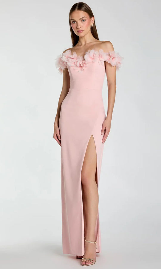 Ieena Duggal 21235 - 3D Floral Trim Off Shoulder Prom Gown
