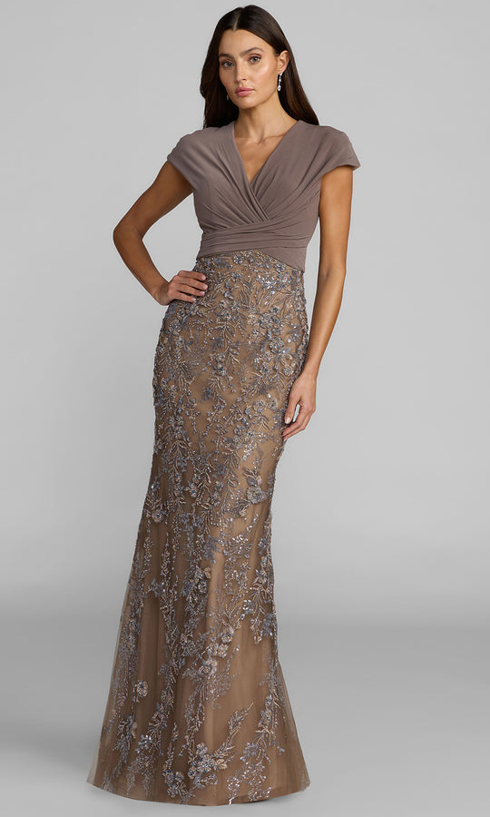 Mac Duggal 21291 - Cap Sleeve Floral Embellished Evening Gown
