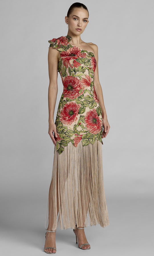 Mac Duggal 21303 - Fringed Skirt Oversized Floral Evening Dress