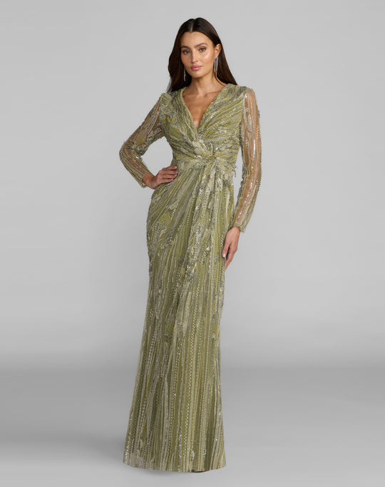 Mac Duggal 21306 - Surplice V-Neck Beaded Embroidered Evening Gown