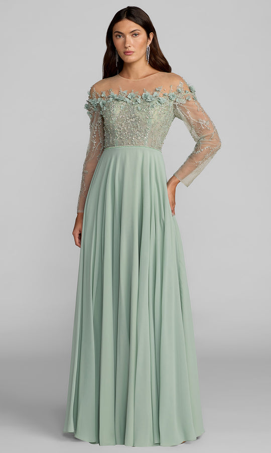 Mac Duggal 21315 - Illusion Sleeve Prom Gown with 3D Florals