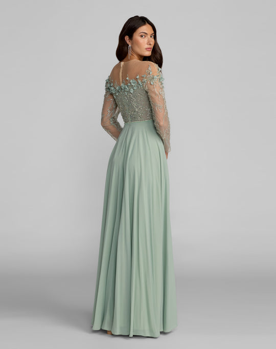 Mac Duggal 21315 - Illusion Sleeve Prom Gown with 3D Florals