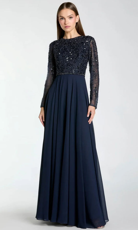 Mac Duggal 21316 - Beaded Lace Long Sleeve Evening Gown