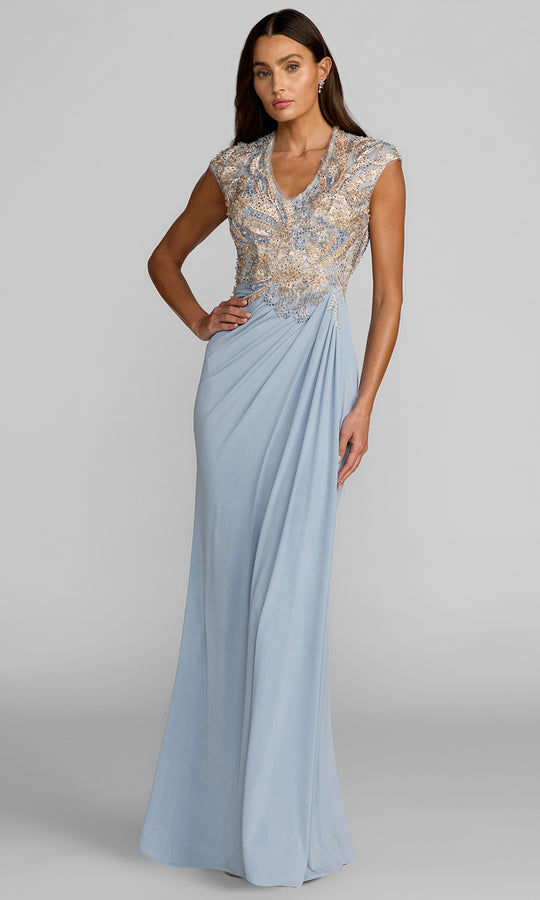 Mac Duggal 21330 - Embroidered Mesh Cap Sleeve Evening Gown