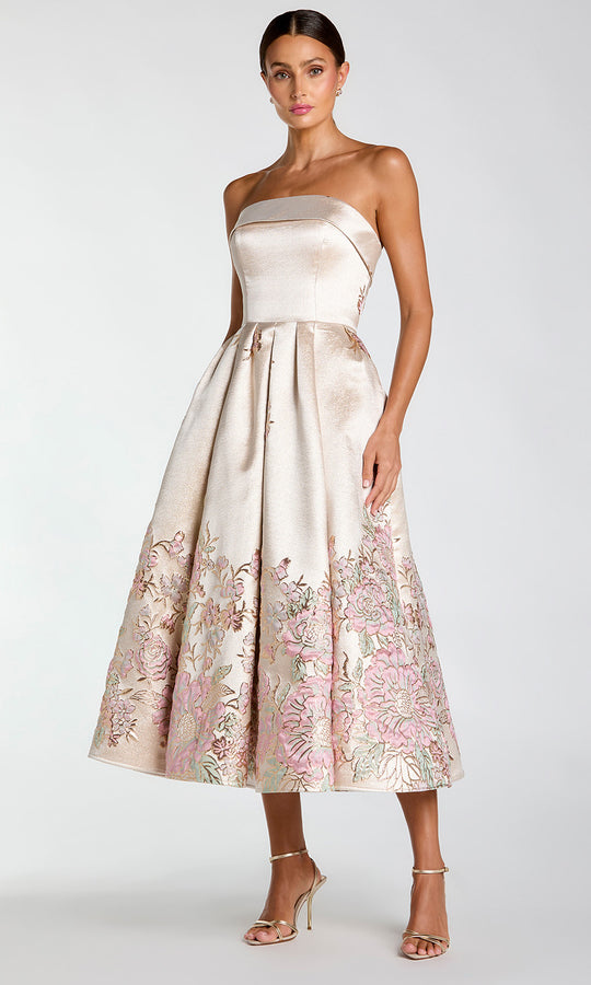 Mac Duggal 21372 - Floral Brocade Tea-Length A-Line Dress