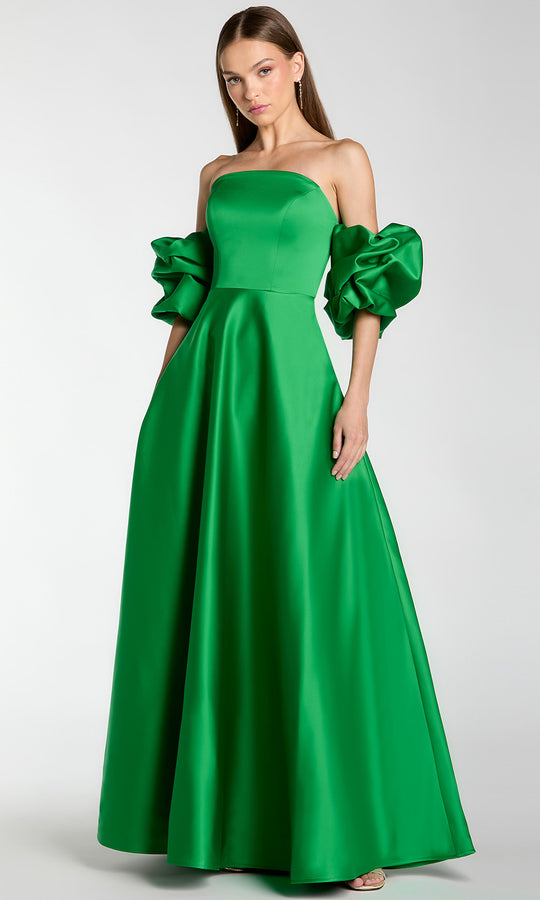 Mac Duggal 21375 - Off Shoulder Puff Sleeve Satin Prom Gown