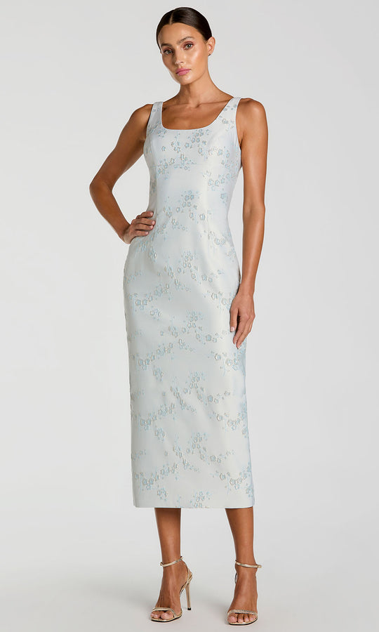 Mac Duggal 21377 - Floral Pattern Wide Strap Tea-Length Dress