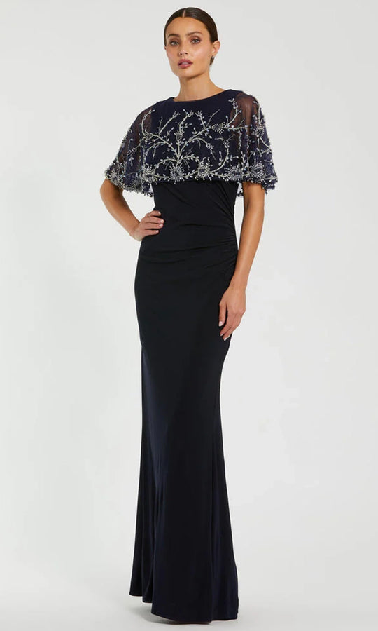 Mac Duggal 2257 - Beaded Cape Long Fitted Gown