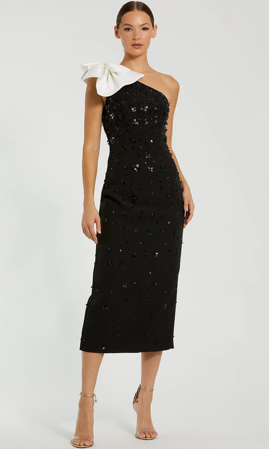 Ieena Duggal 2280 - One Shoulder Midi Dress with Bow