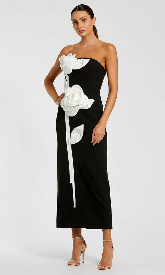 Ieena Duggal 2283 - Strapless Tea-Length Dress with Floral Detail